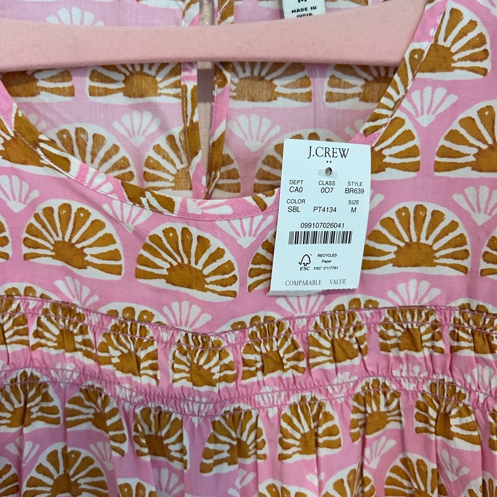 NWT J. Crew Pink Short-Sleeve Cotton Top with Gold Fan Print Summer Size M - Picture 4 of 6